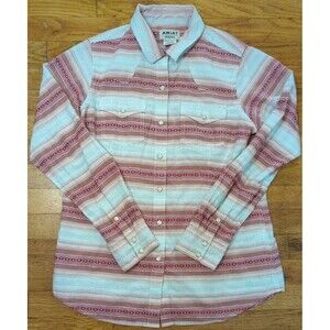 ARIAT REAL LOVELY SNAP Women Medium Multi Plaid Pearl Snap Embroidered L/S Shirt